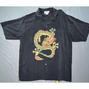 Avanti Shirt Mens XL Black Silk Short Sleeve Dragon Hawaiian Button Up Tropical